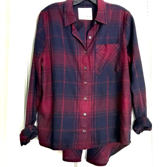 Girl Krazy Flannel Shirt Plaid Navy/Burgundy Game Day Collegiate Sz Medium - Picture 1 of 6